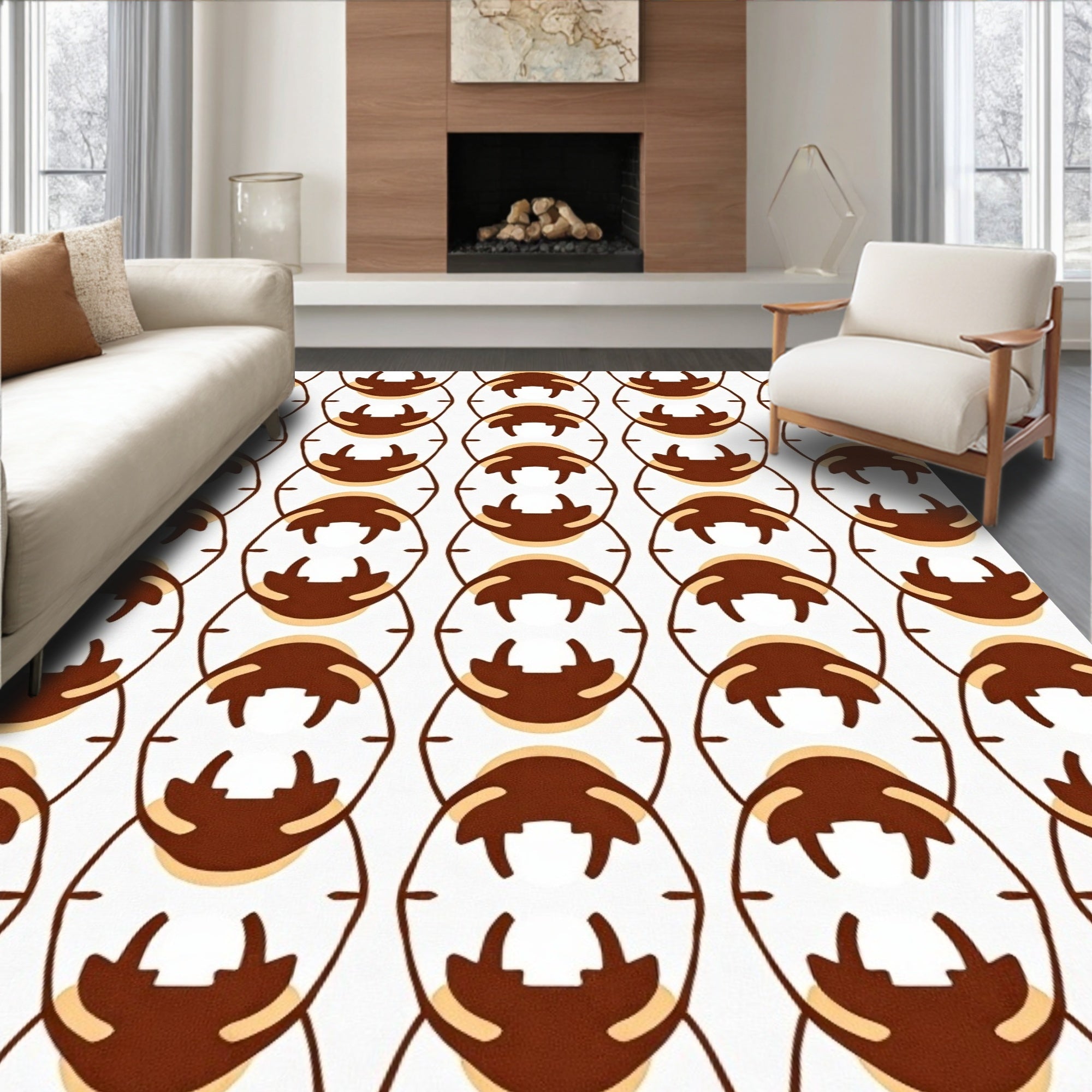 Organic Brown Tan Oval Pattern Rug