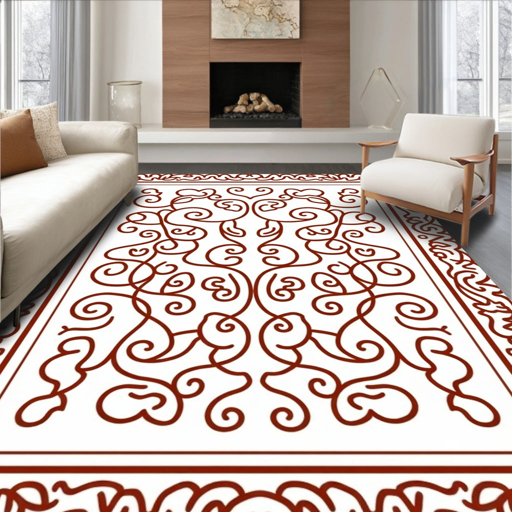 Classic Swirl Floral Bordered Design Rug