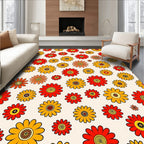 Retro Floral Pattern Red Yellow Rug