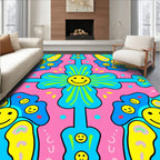 Groovy Smiley Flower Pattern Rug