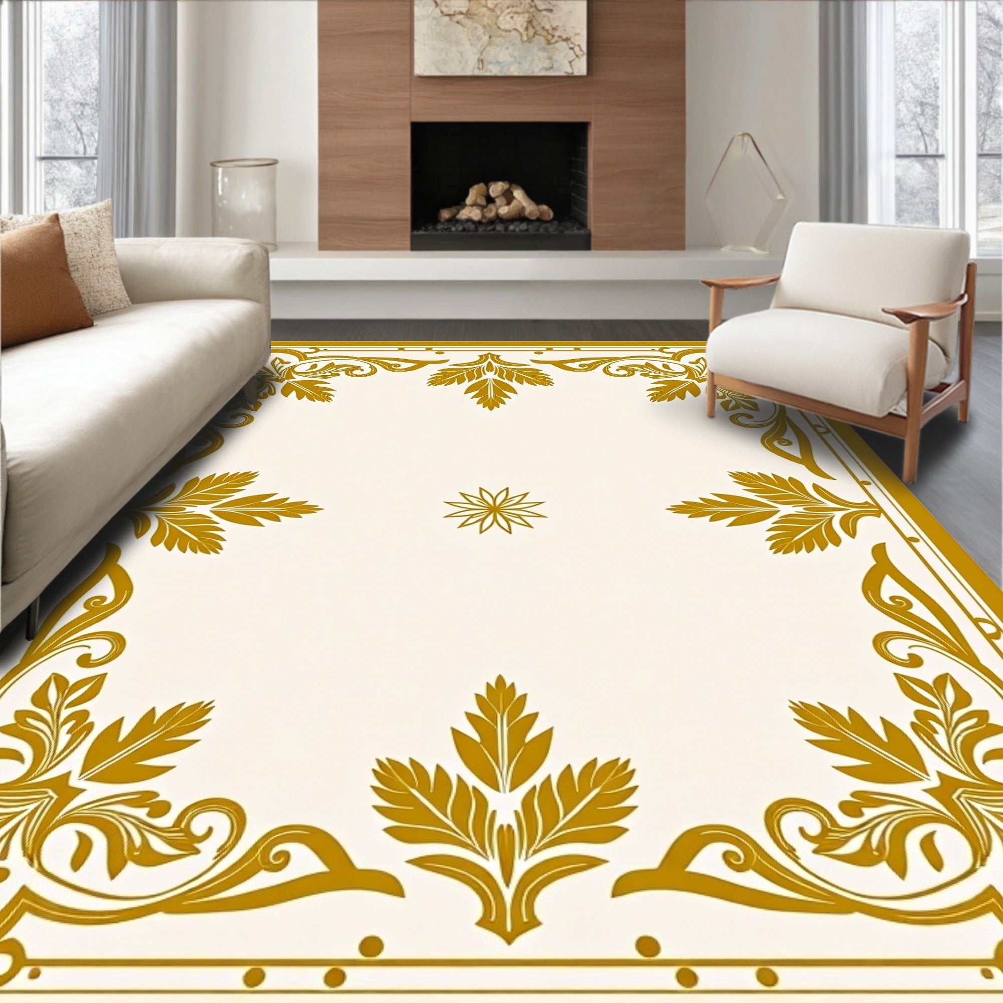 Golden Floral Vintage Border Design Rug