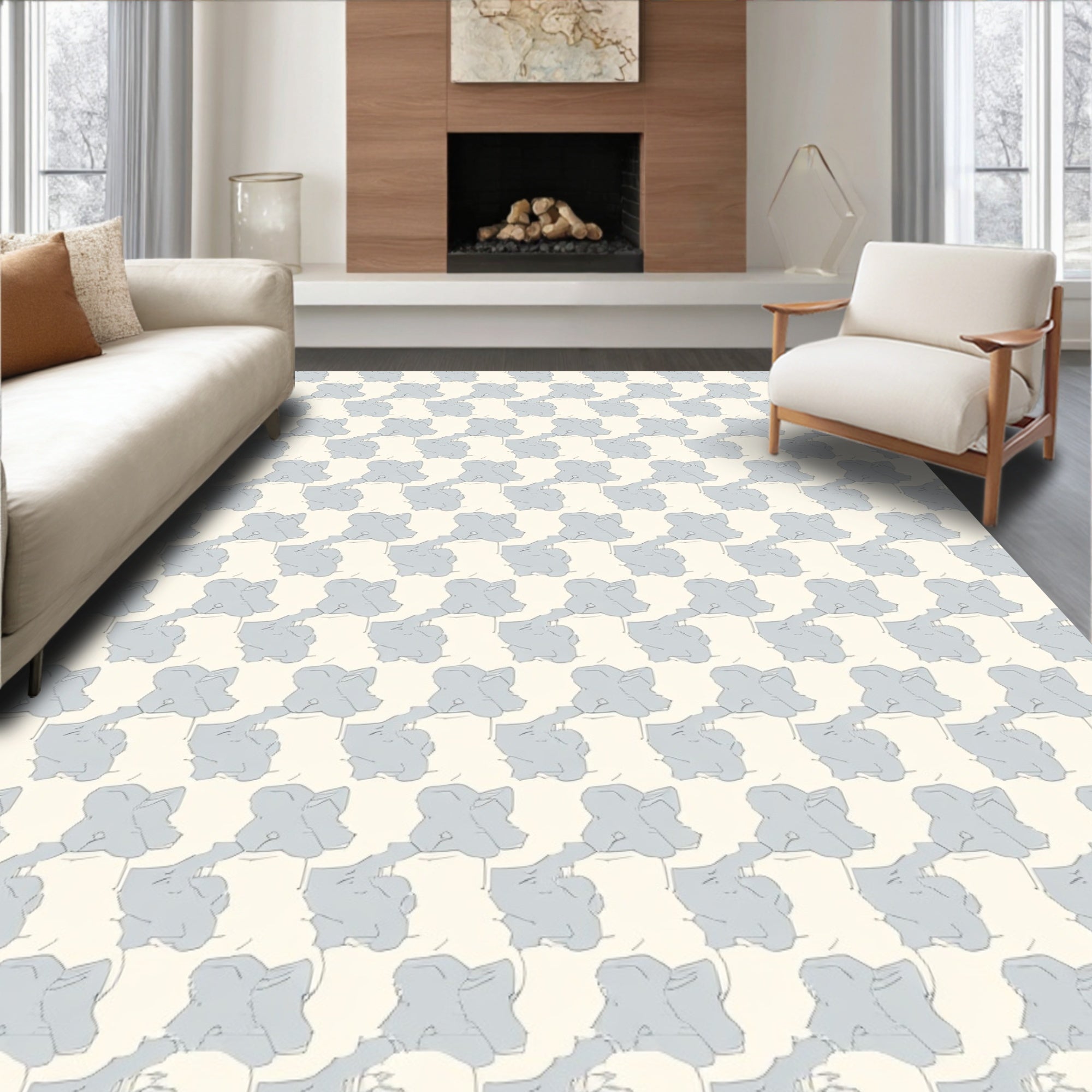 Soft Blue Clover Pattern Rug
