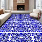 Blue White Symmetry Floral Pattern Rug
