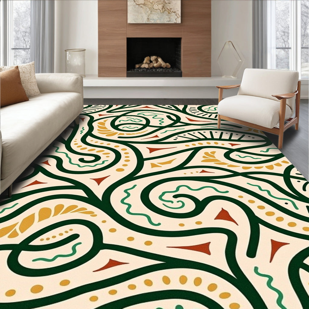 Abstract Swirls Shapes Organic Rug