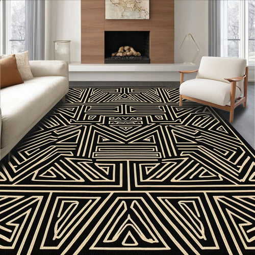 Bold Black Geometric Tribal Rug