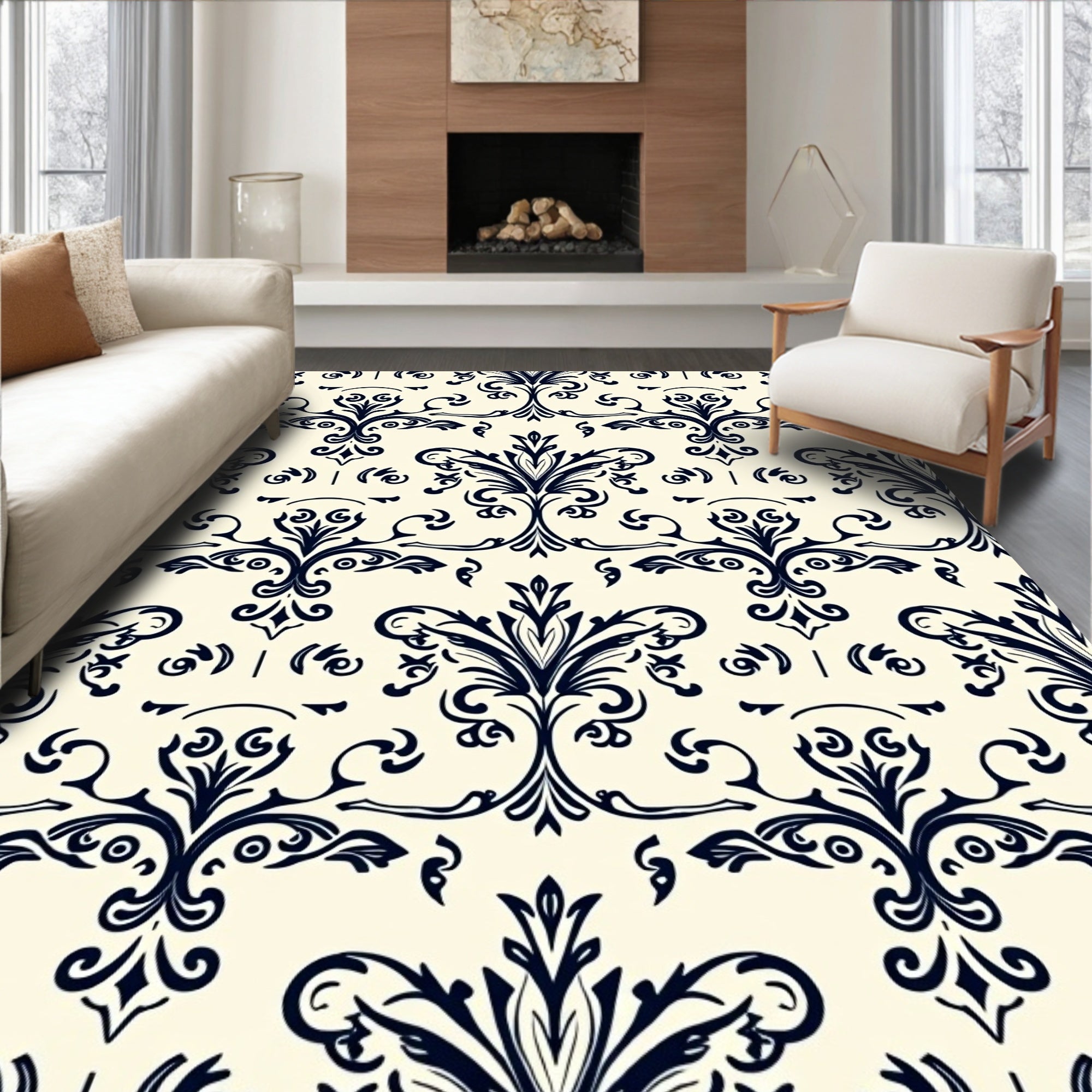 Classic Floral Damask Pattern Rug