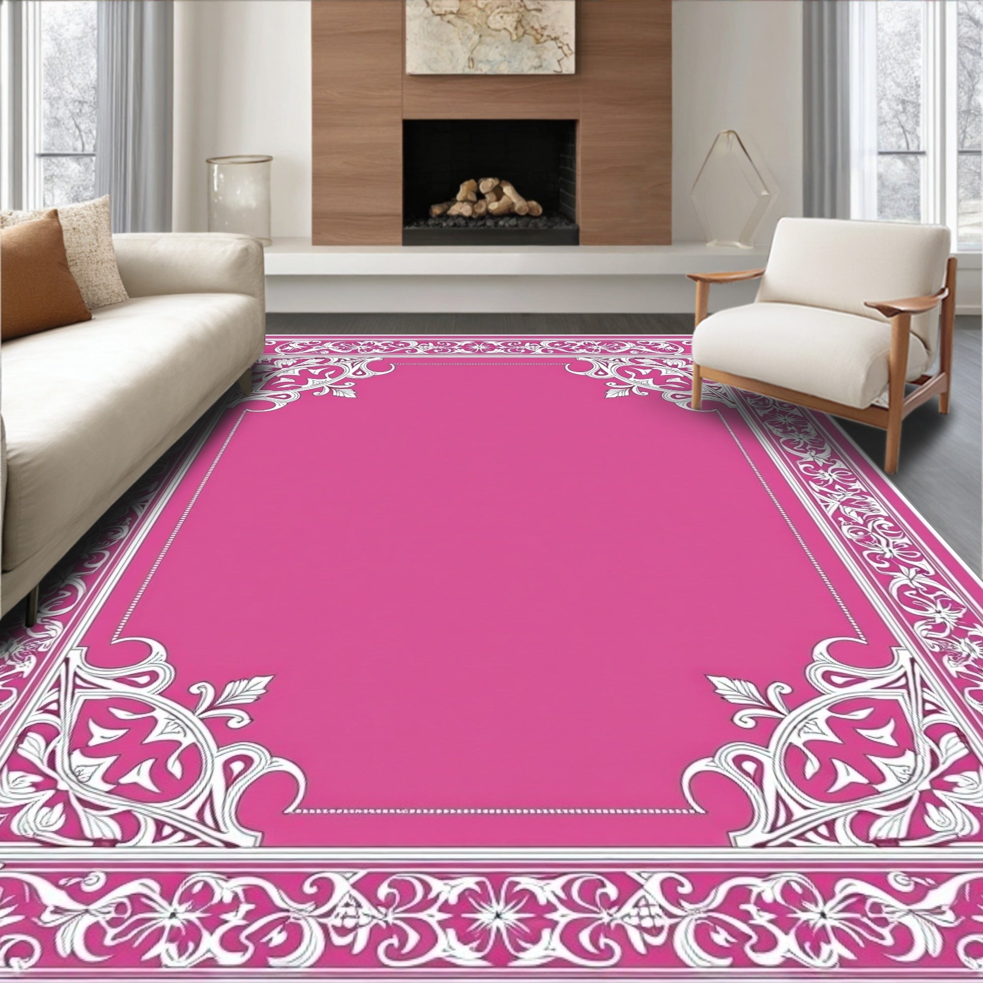 Intricate Floral Frame Design Rug