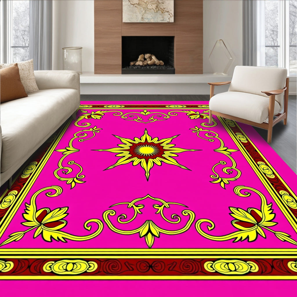 Ornate Sun Floral Pink Rug