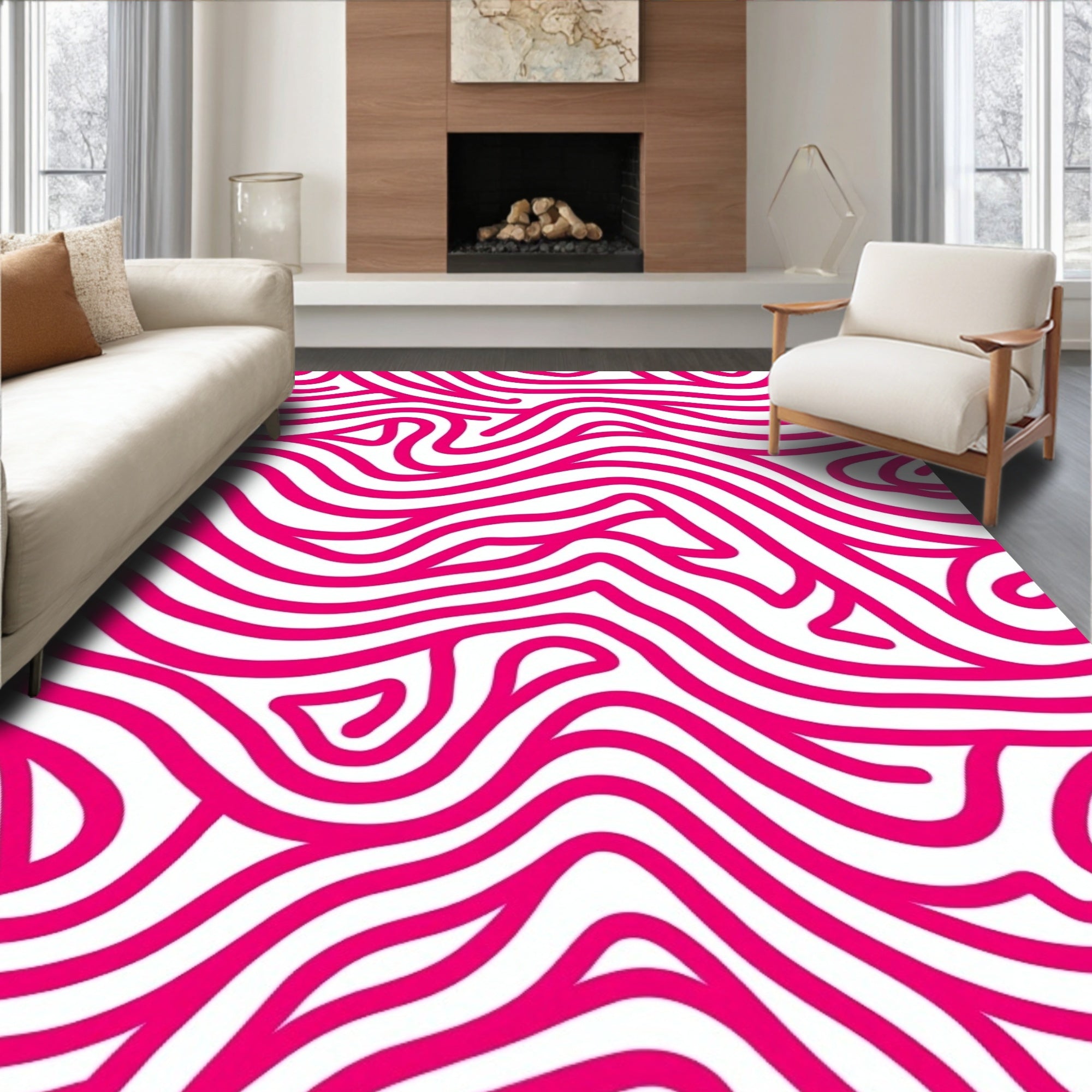 Vibrant Pink Abstract Swirl Pattern Rug