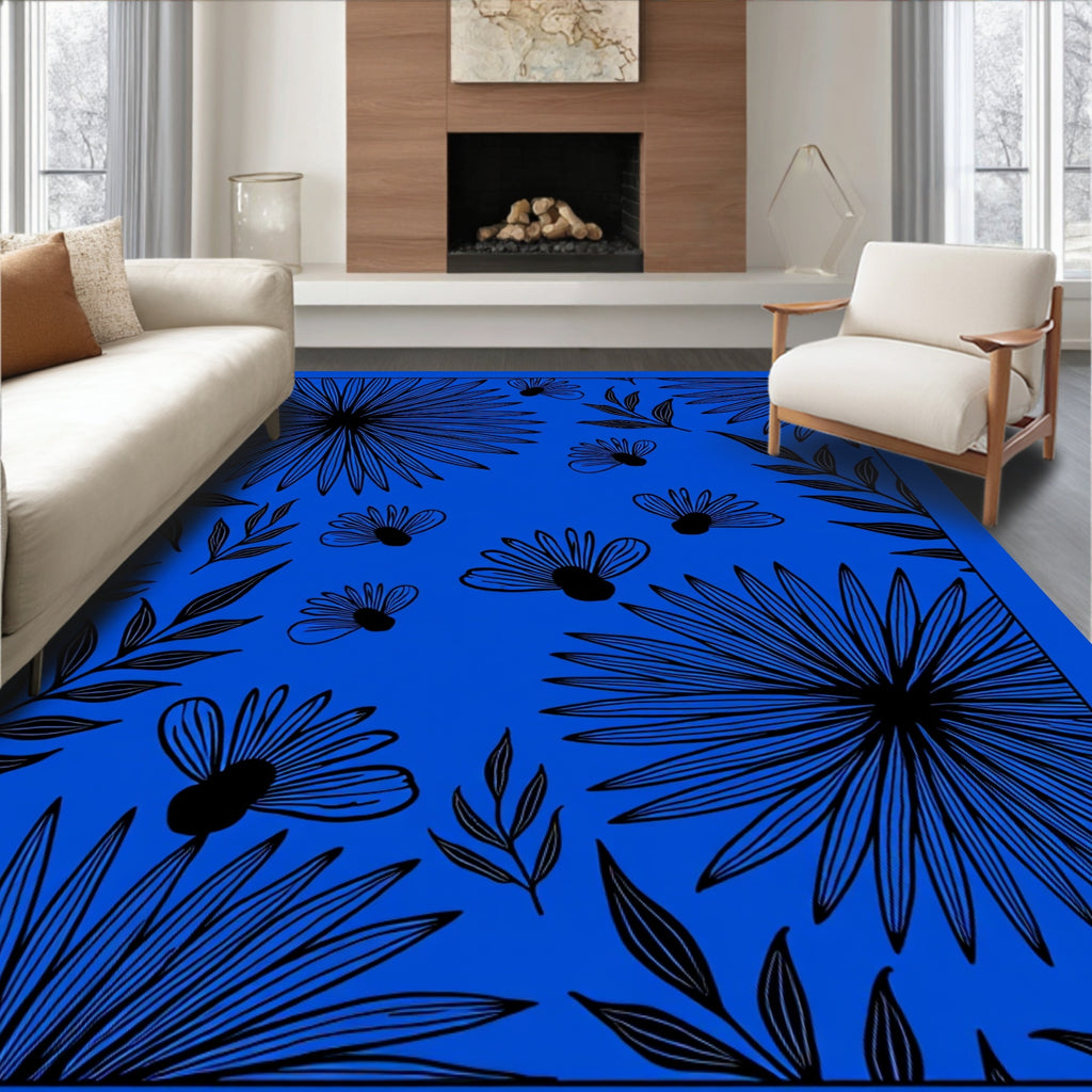 Bold Black Floral Vine Pattern Rug