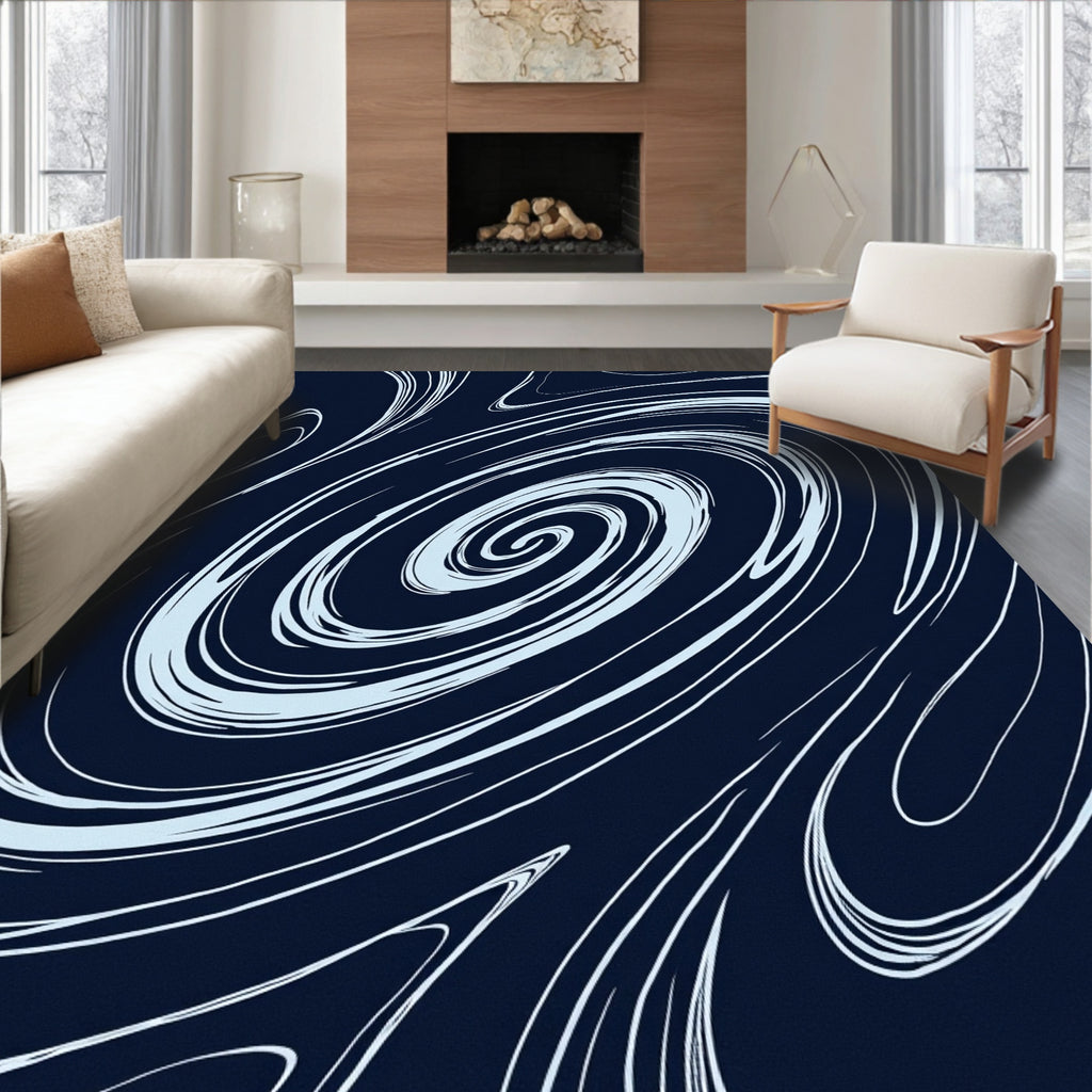 Abstract Swirl Navy White Pattern Rug