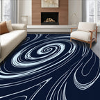 Abstract Swirl Navy White Pattern Rug