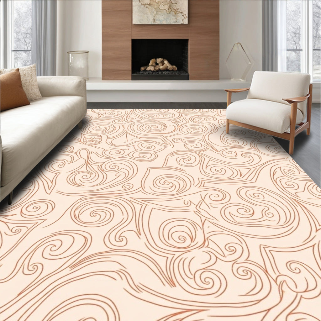 Swirly Stylized Line Art Rug