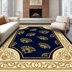 Golden Fans on Navy Traditional Design Rug
