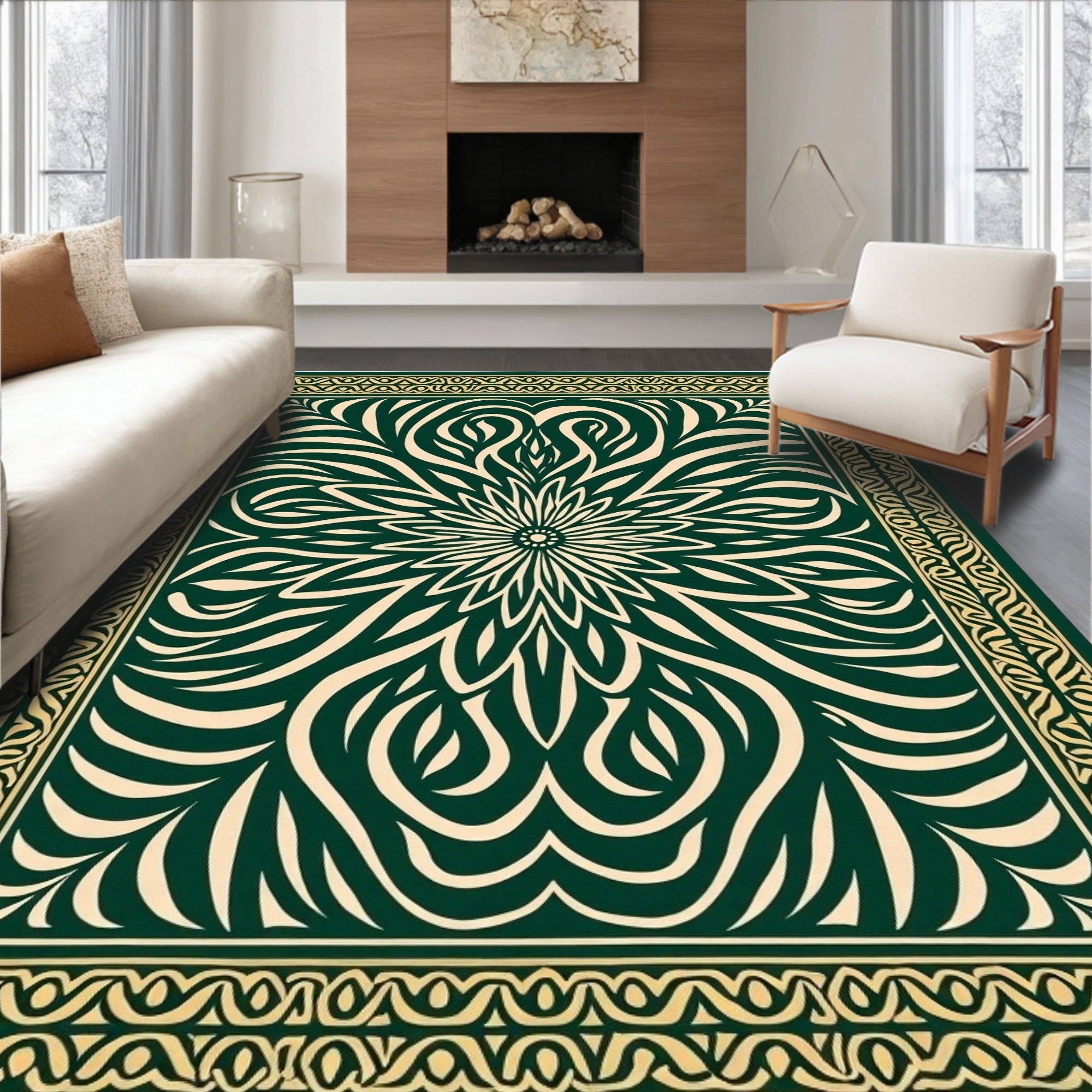 Ornate Floral Swirl Pattern Design Rug
