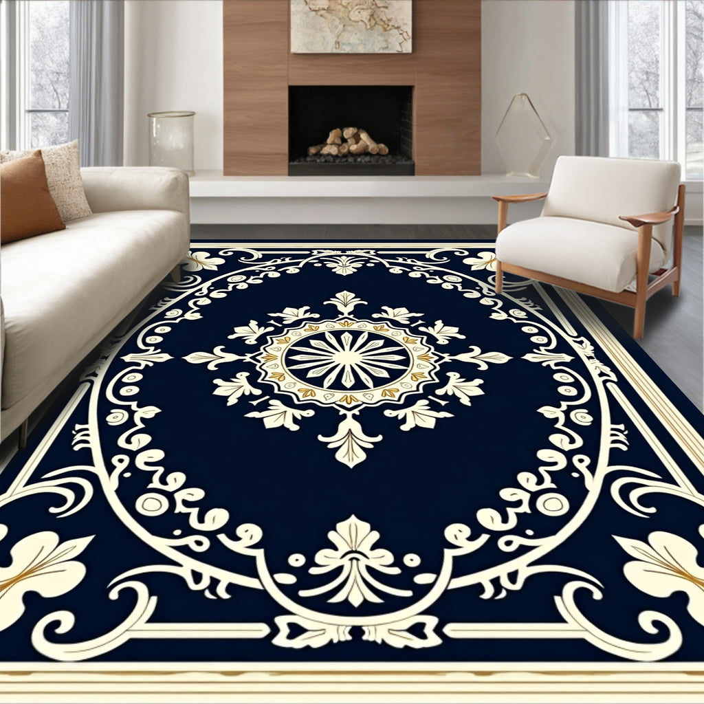 Ornate Floral and Geometric Scrollwork Design Rug