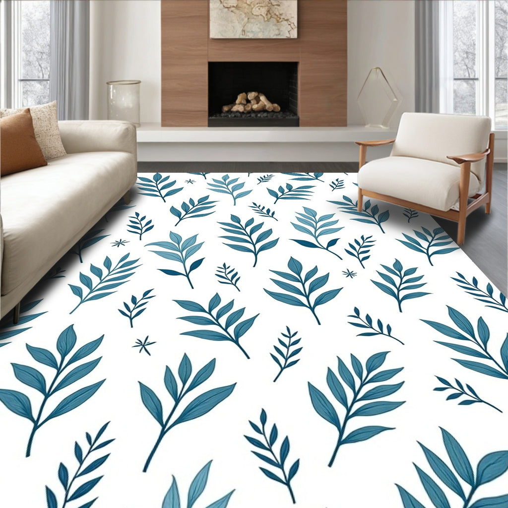Teal Leaf Pattern Design Rug