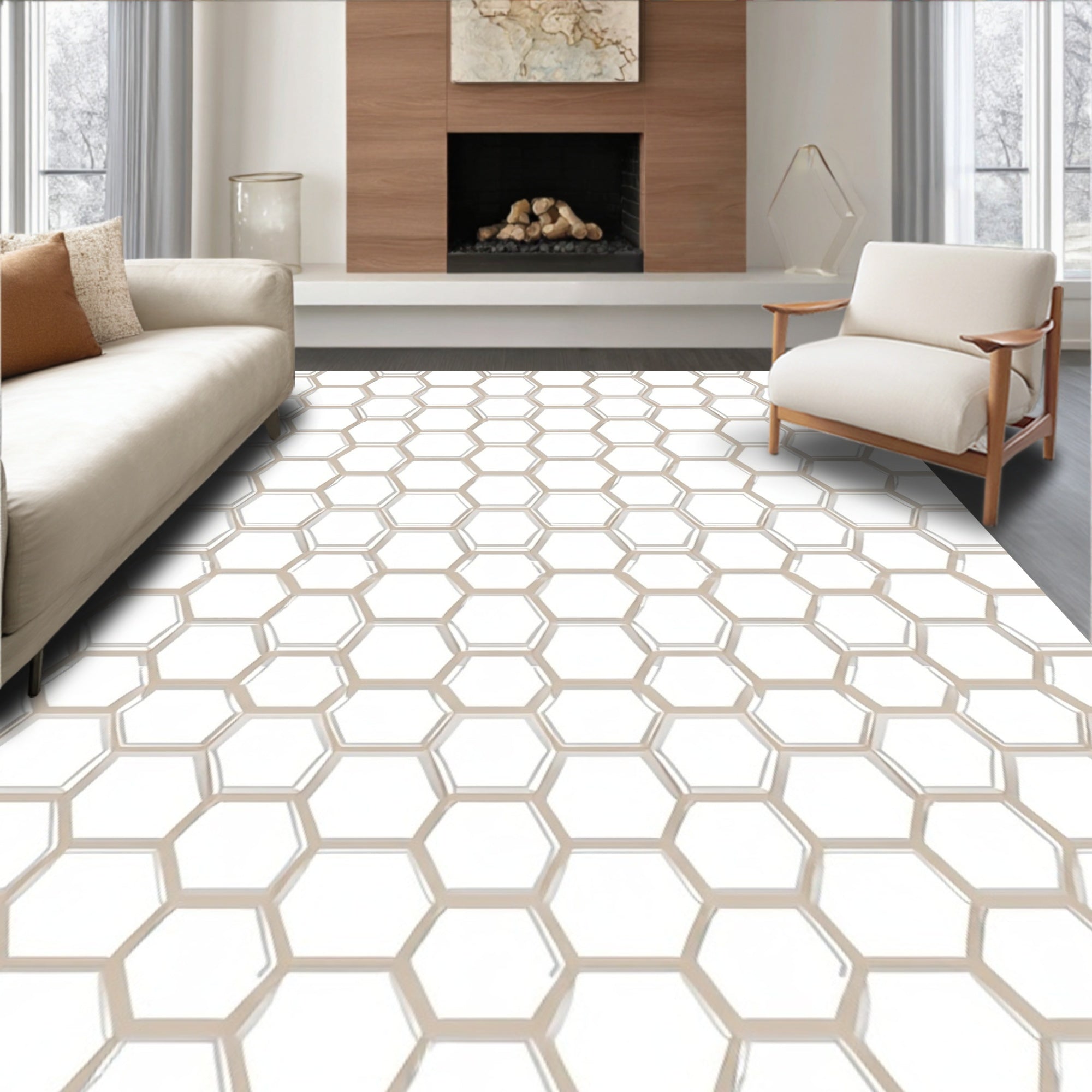 Modern Geometric Honeycomb Pattern Rug