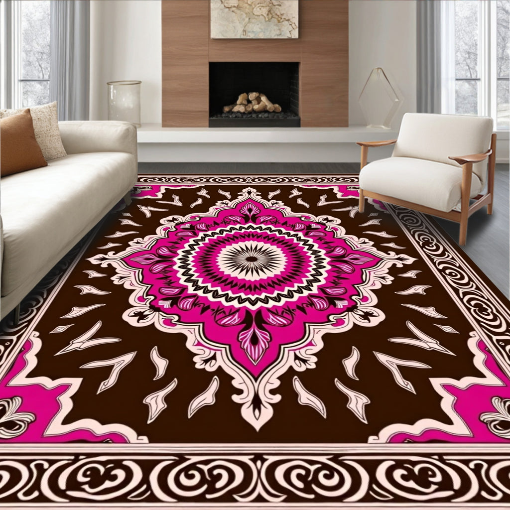 Vibrant pink floral medallion Rug