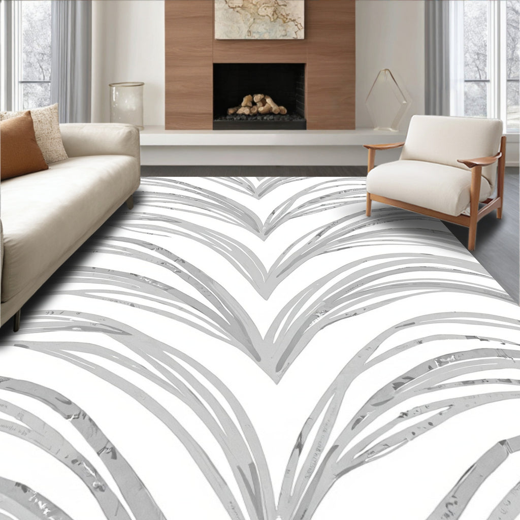 Abstract Brushstroke Palm Leaf Design Rug