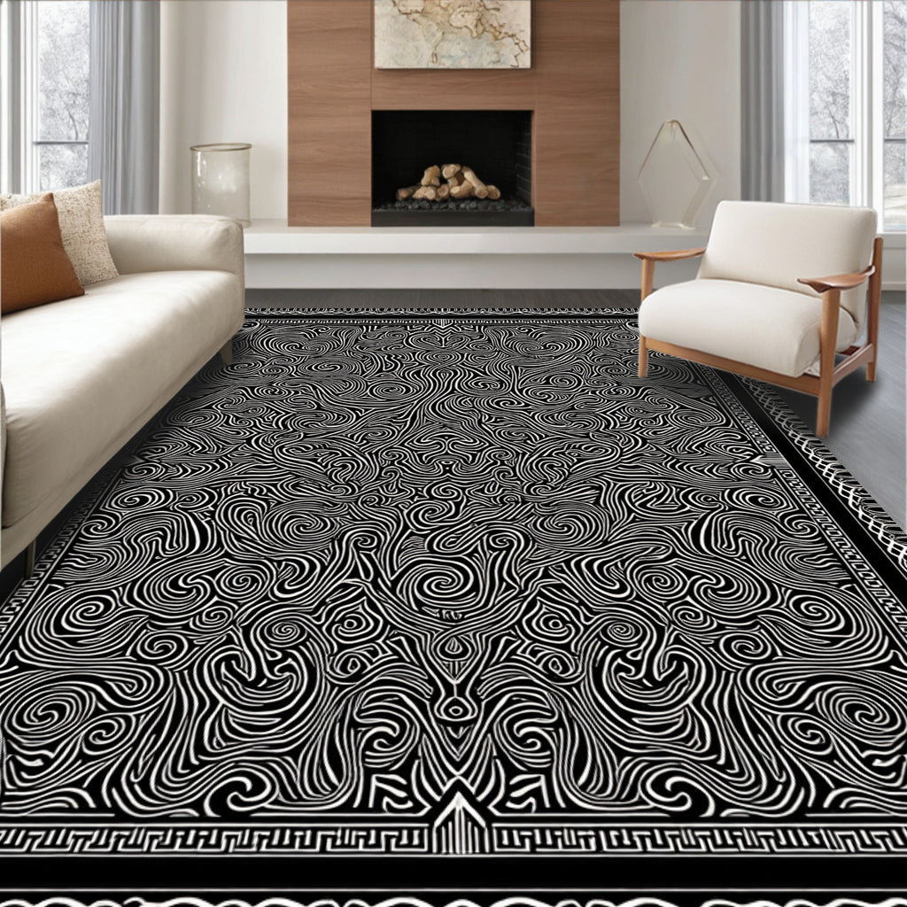Intricate Swirl Monochrome Graphic Pattern Rug