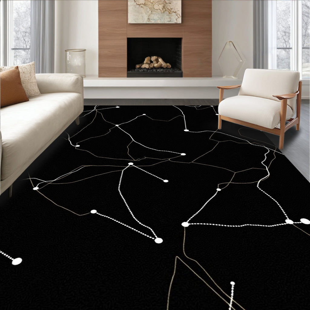 Black Dot Line Connection Design Rug