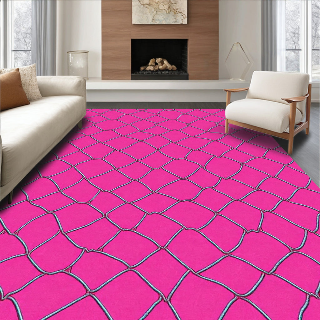 Vibrant Pink Chainlink Patterned Rug