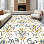 Golden Gray Floral Damask Pattern Rug