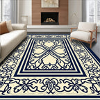 Ornate Floral Bordered Ivory Rug