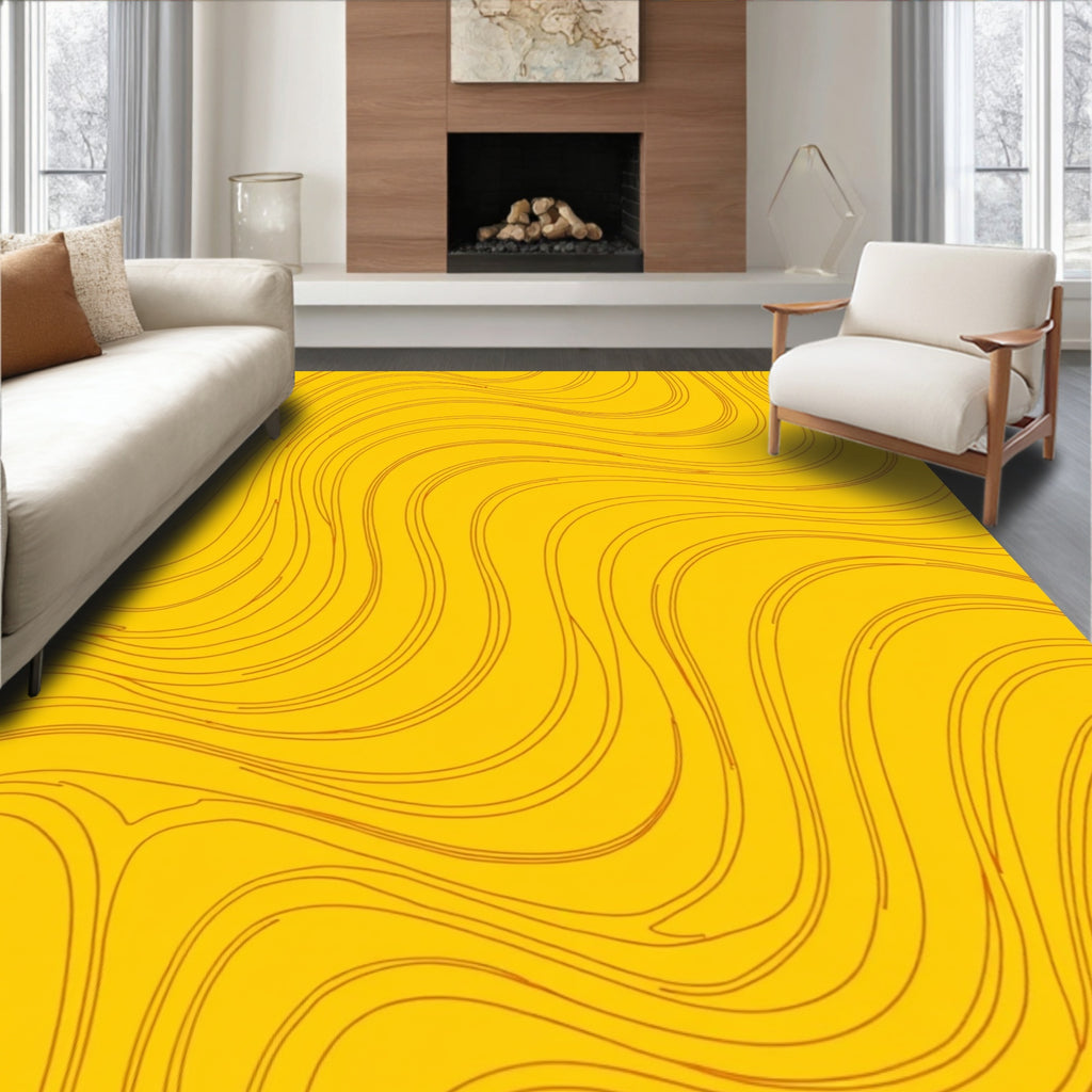 Golden Yellow Wavy Line Pattern Rug