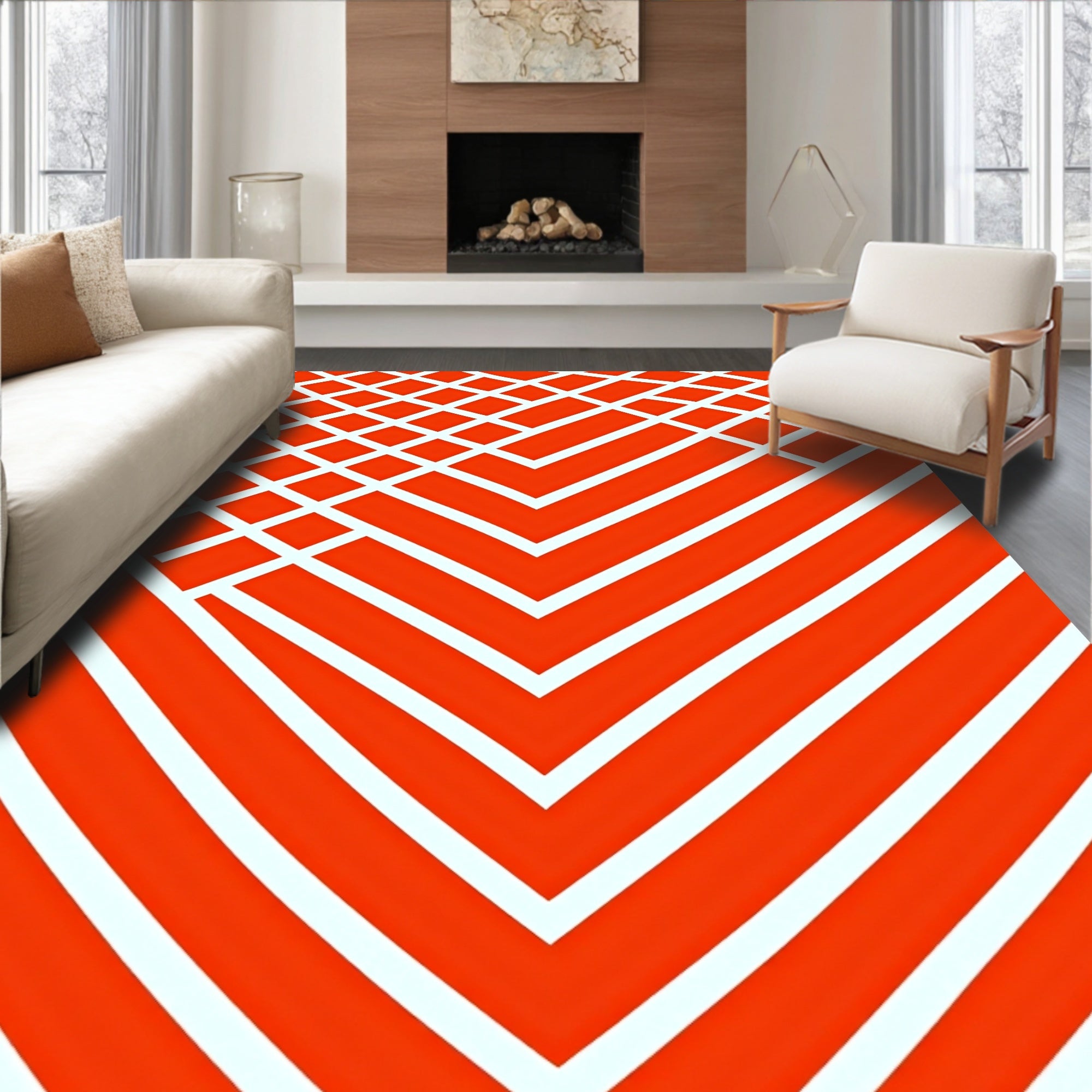 Bold White Lines Geometric Rug