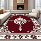 Ornate Cream Crimson Floral Medallion Rug
