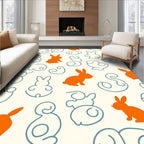 Orange Bunny Line Art Pattern Rug