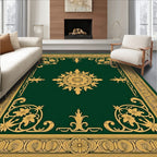 Ornate Floral Emblem Green Gold Rug