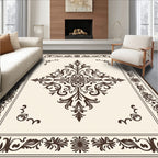 Ornate Brown Cream Floral Medallion Rug