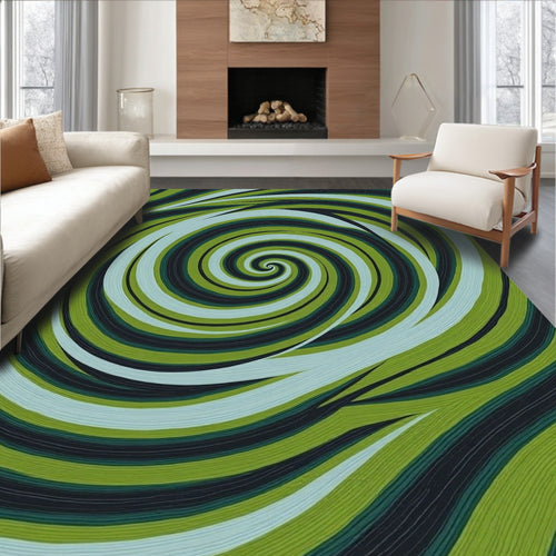Abstract Green Swirl Design Rug