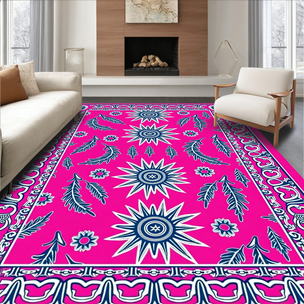 Bright Pink Starburst Leaf Medallion Rug