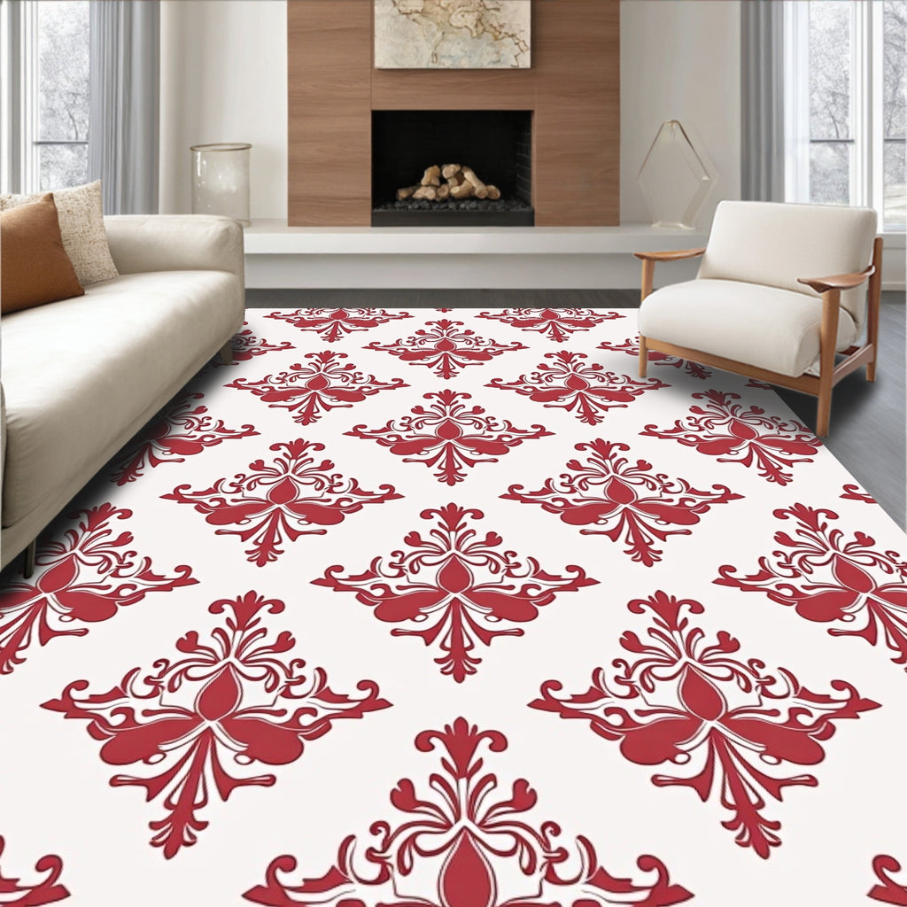 Classic Red Filigree Damask Pattern Rug