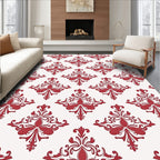 Classic Red Filigree Damask Pattern Rug