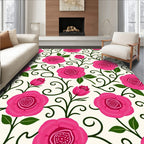 Vibrant Pink Floral Vine Pattern Rug