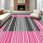 Bold Pink Black Barcode Stripe Rug