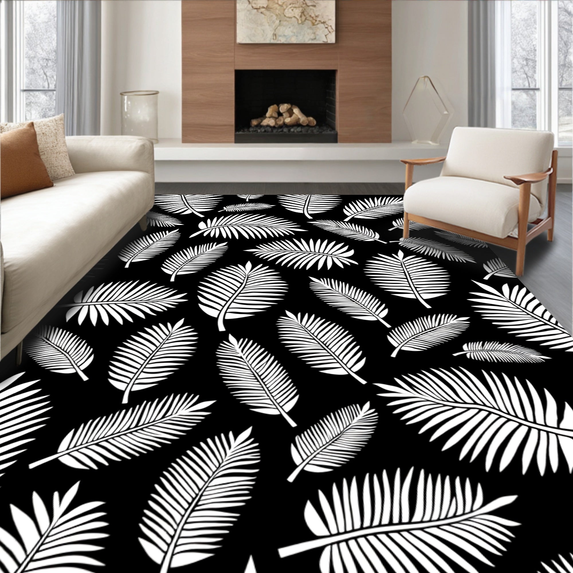 Bold Palm Leaf Pattern Design Rug