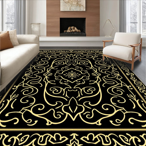 Black And Gold Filigree Pattern Rug