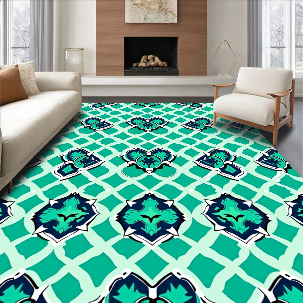 Ornate Emerald Teal Pattern Rug