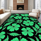 Vibrant Green Floral Pattern Rug