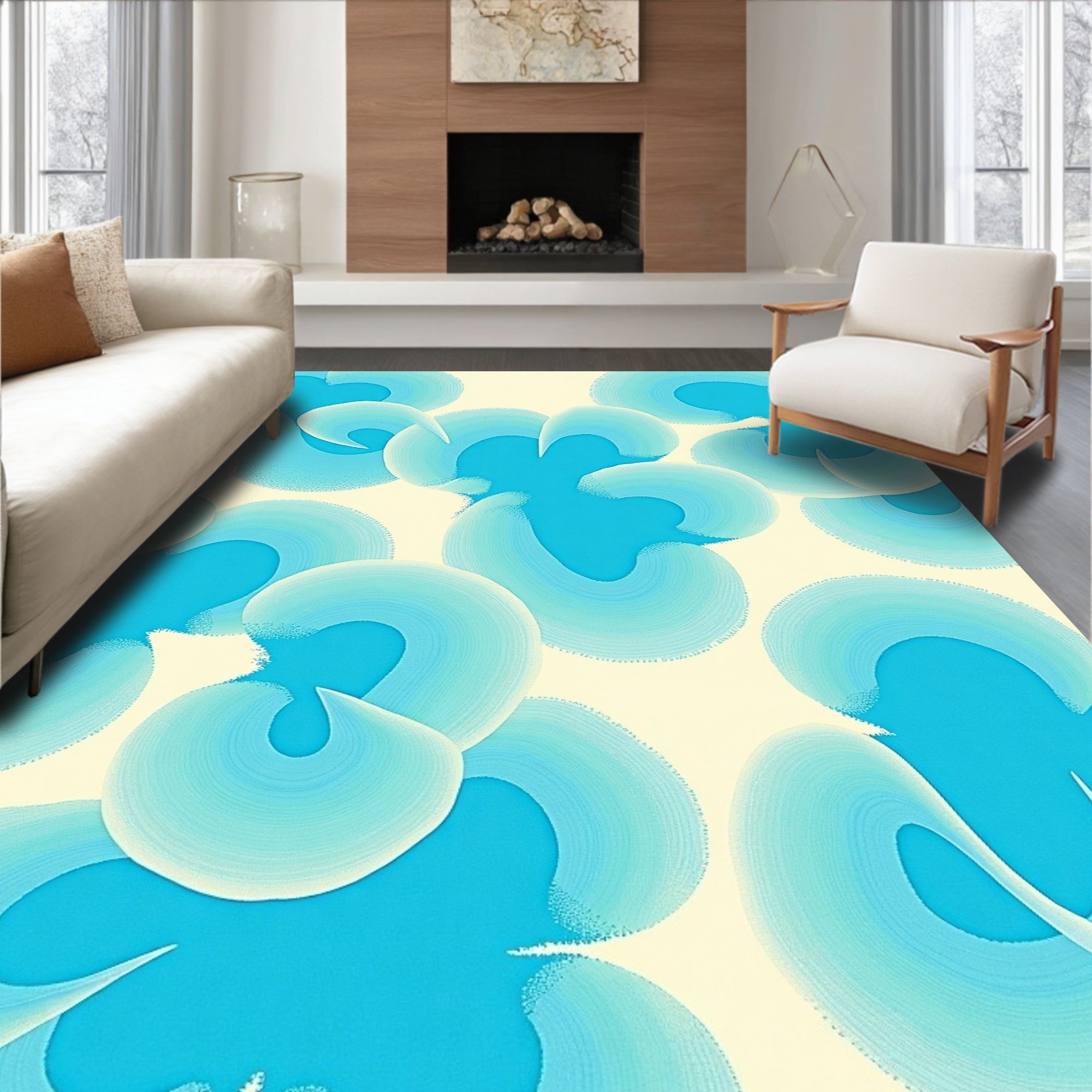 Abstract Swirls Blue Pastel Design Rug