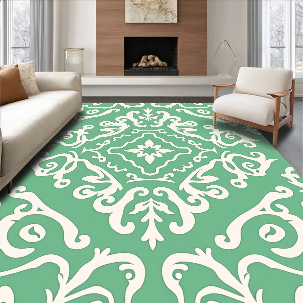 Crme Damask Floral Pattern Rug