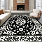 Classic Black White Floral Medallion Rug