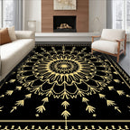Golden Black Mandala Floral Border Rug