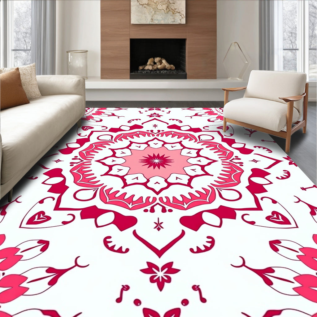 Fuchsia Floral Symmetry Mandala Design Rug